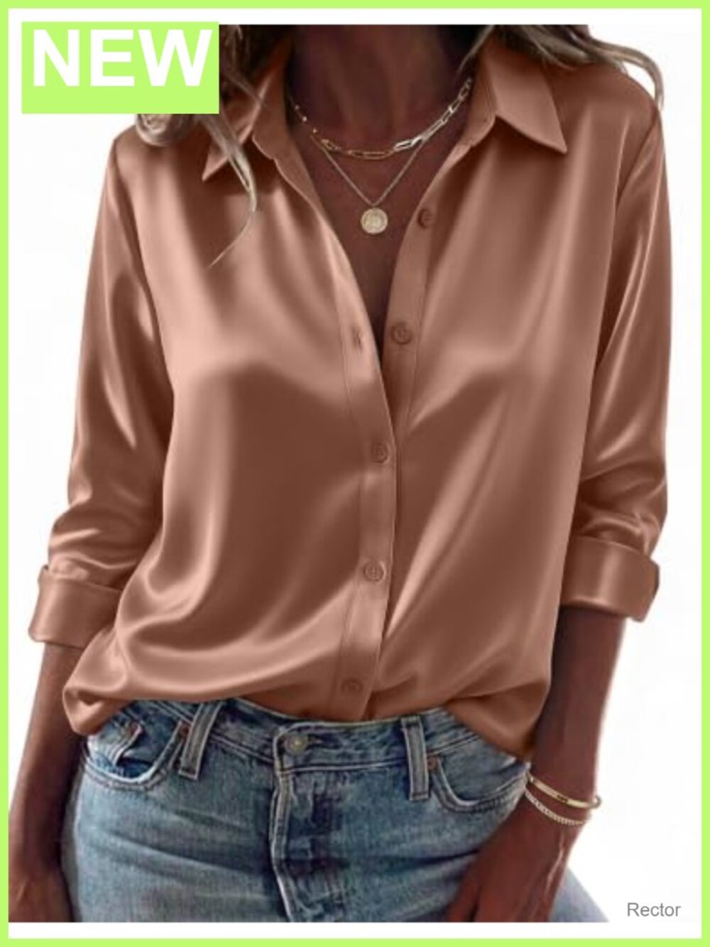 Womens Satin Silk Button Down Blouse Long Sleeve Dressy Top